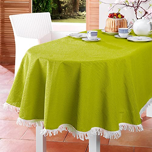 EMHELLE Gartentischdecke Garten Balkon Terrasse Tischdecke Camping Picknick Rund Oval Eckig Außen und Innenbereich Rutschhemmende Oberfläche mit weißen Fransen (150 x 210 cm Oval, Apfelgrün)