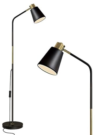 Floor Lamp, Industrial Floor Lamps Corner Lamp Rustic Farmhouse Standing Lamp, Adjustable Metal Heads Indoor Task Lighting Reading Floor Lamps for Living Room, Bedroom, E27 Socket (Black)
