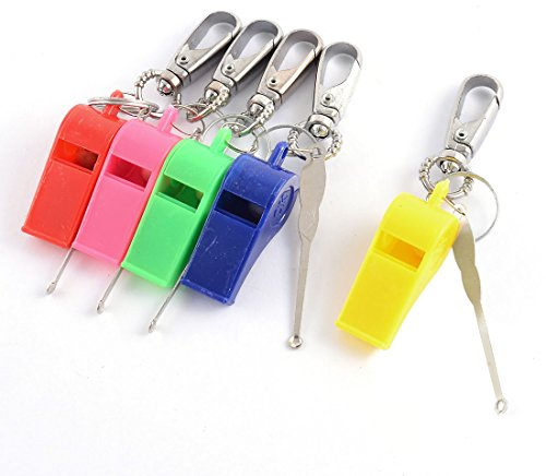 Ruilogod Hummer-Haken-Schlüsselketten-Ring-Auswahl Whistle Dekor 5pcs sortierte Farbe