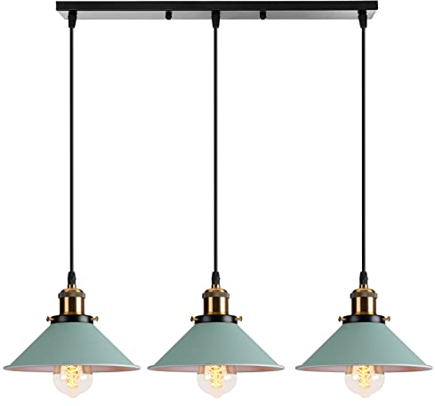 PETITES ECREVISSES Pendelleuchte 3 flammig Vintage Hängeleuchte E27 Retro Hängelampe Industrielle Metall Lampenschirm 22cm Deckenleuchte Design für Küche Wohnzimmer Esszimmer (Grün)