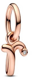 PANDORA Buchstabe r Handschrift Charm-Anhänger aus Sterlingsilber mit Zirkonia in der Farbe Roségold, Kompatibel mit PANDORA Moments Armbänder, 782477C01