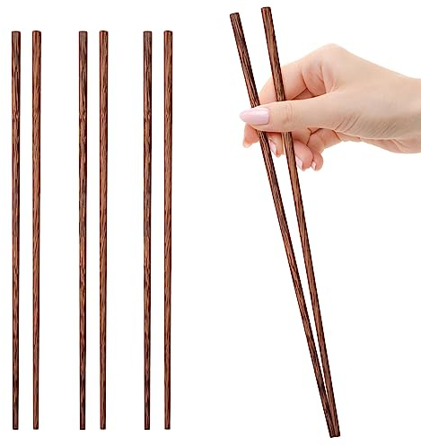 4 Pares de Palillos de Madera Natural para Ollas Calientes, Palillos de Cocina de Wengué, Extra Largos de Madera Reutilizables para Olla Caliente, Freír, Cocinar Fideos, 12.5 Pulgadas