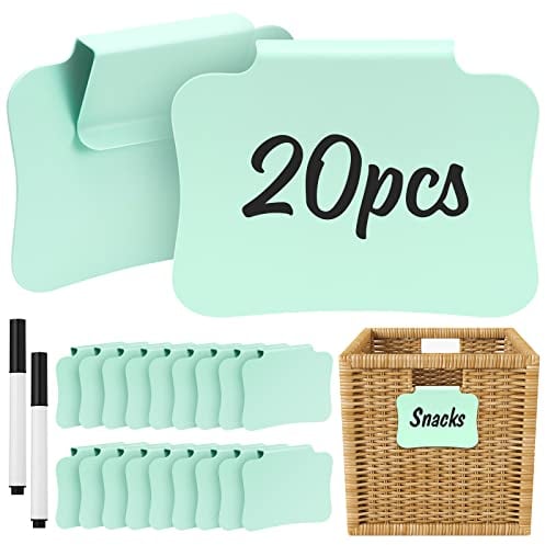 20PCS Basket Label Clips, Removable Plastic Bin Labels for Storage Bins, Pantry Organization and Storage Hanging Tags for Basket Cube Box, in Green