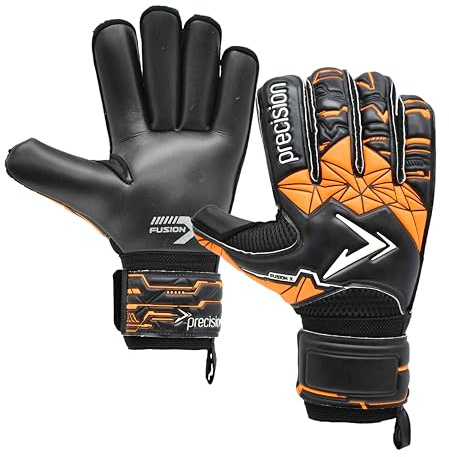 Precision Training Fusion X Roll Finger Protect Professional Football Junior Goalkeeper Gloves, Black, 6