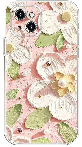 EYZUTAK Case for iPhone 11, Colorful Oil Painting Flowers Leaves Pattern Cute Exquisite Floral Blossom Phone Cover Stylish Durable Soft TPU Protective Bumper Case for Girls Women - Pink Green