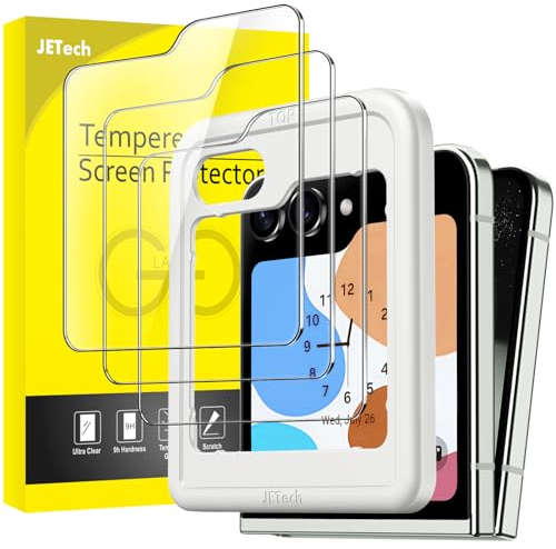 JETech Front Screen Protector for Samsung Galaxy Z Flip 5, Tempered Glass Film with Easy Installation Tool, Case-Friendly, HD Clear, 3-Pack