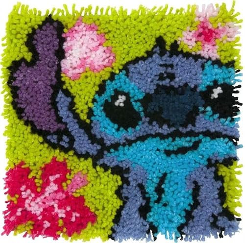 ROCKY&CHAO Latch Hook Cushion Kits for Adults, Latch Hook Pillow Case Kits Embroidery Kits 17X17Inch, DIY Needlework Pillow Cover Sofa Cushion Rug Making Kits, DIY Craft Kits 43x43 cm - Stitch