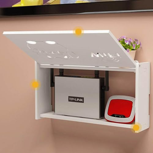 Zoegneer Scatola di immagazzinaggio WiFi a parete per router wireless a dissipazione del calore, staffa da parete per riporre cavi e router (porta aperta)