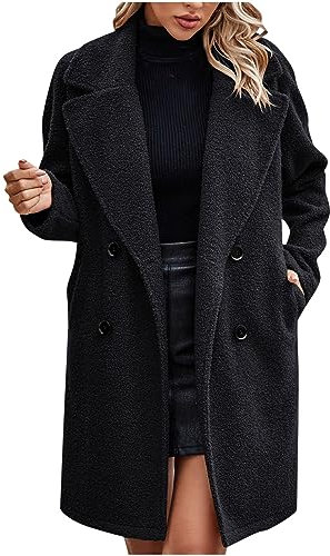Femme Manteaux en Laine Mélangée à Double Boutonnage Manteau Femme Hiver Chic Manteau Chaud Mi-Long Vintage Chaud Manches Longues en Laine Cardigan Blouson Automne Hiver