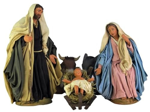 Holyhome Weihnachtskrippe 5 Stück in gekleidetem Terrakotta für 20 cm Weihnachtskrippe im Maßstab 1:09 - neapolitanische Krippe, handgefertigt und handbemalt, hergestellt in Italien