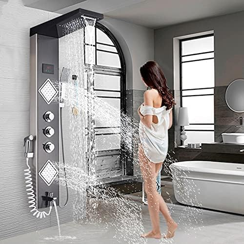 Luxus-Badezimmer-Duscharmatur Aus Gebürstetem Nickel, Duschpaneel, Säule, Badewannen-Mischbatterie Mit Handbrause-Temperaturbildschirm