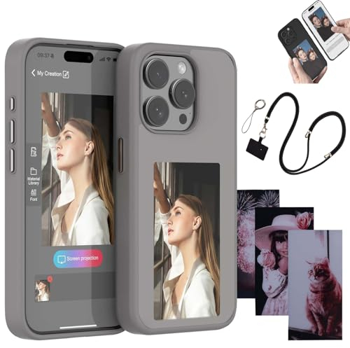 Camic Smart Ink-Telefonhülle, E-Ink-Telefonhülle, Schnapprahmen-Telefonhülle, für iPhone 15 Pro Max Smart Case Langlebige Bildanzeige (Gray, for iPhone14)