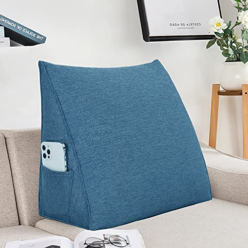 BNCKTRD Keilkissen Bett Großes Rückenkissen Bett Kopfteil Bequemes Lesekissen für Bett und Sofa 2 in 1 Rückenlehne und Kopfkissen Couchkissen Langes XXL Lendenkissen Leinen 45cm Blau