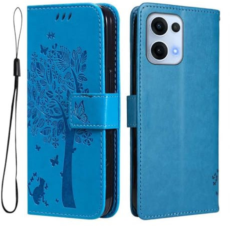 GOKEN Funda para OPPO Reno 13 5G - Carcasa de Cuero Sintético con Tapa y Cartera, Interior de Silicona Suave, Antigolpes, Diseño Embossado, Soporte Plegable -Azul