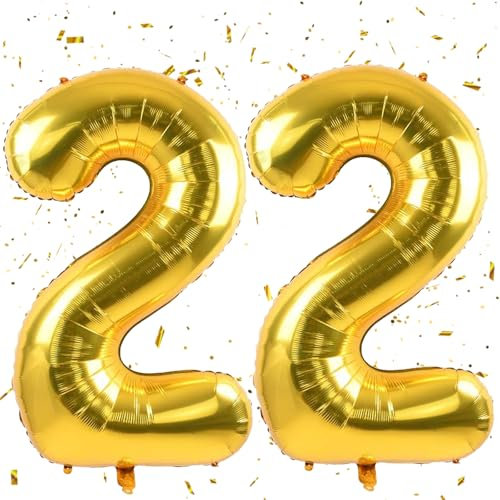 Golden Luftballon 22,Zahlen luftballons,40 Zoll Folienballon 22,101cm Zahlenballon 22 Helium Ballon luftballons 22 Geburtstag für Geburtstagsdeko Kinder Mädchen Junge ﻿