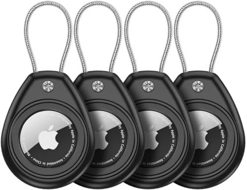 Aimtel 4 Pièce Étui AirTag Compatible avec Le Apple AirTag, Etanche IPX8 Porte Clef Air Tag avec Câble Métallique, Support Air Tag pour Les Clés, Les Animaux, Les Sacs et Autres Objets de Valeur