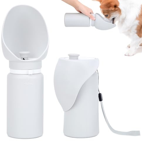 Uncle yang Hunde Trinkflasche für Unterwegs – 550ml Faltbare Wasserflasche für Hunde, tragbarer Wassernapf, auslaufsicher, aus Silikon & PP – Grau