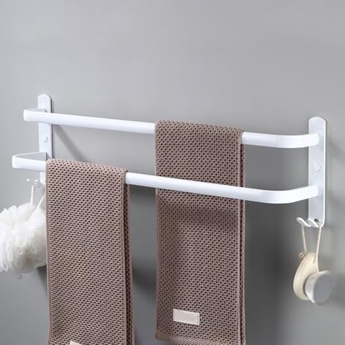 Porte-serviettes mural en aluminium avec crochets pour salle de bain et cuisine, blanc, 2 couches, 30 cm