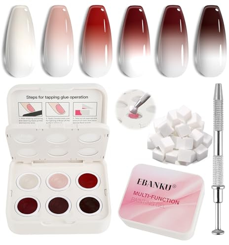 EBANKU Smalto Gel Ombre Pat, 6 Colori Gradiente Pat Painting | Smalto Gel Ombre Smalto Semipermanente Unghie con 100 Spugne e Pinzetta per Unghie Ombre Aura Francese Manicure, Palette B