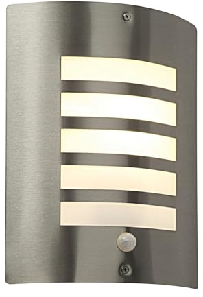 Saxby Bianco 60W Brushed Stainless Steel IP44 Outdoor Garden PIR Motion Sensor Security Wall Light