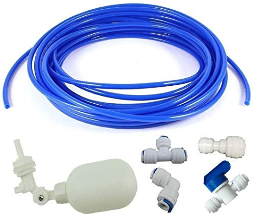 1/4-Zoll-Schlauch-Schwimmerventil-Set für RO-Wasser-Umkehrosmoseanlage, Wasserfilter, zum Anschließen von Rohr-Schlaucharmaturen, CCK-Schlauch (Kugelventil + L + 4,5 m Rohr) (blau)