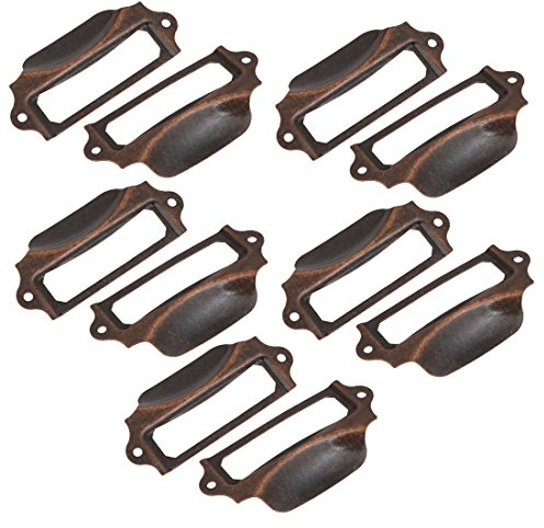 sourcing map 10Stk. Etikettenhalter Griffe Vintage Etikettenrahmen Schubladenknöpfe für Schrank Kupferton 90x43mm