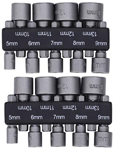 behone 2×9 Steckschlüssel Satz Stecknuss Bit Adapter 5mm-13mm Werkzeug Nuss Nüsse Stecknuss Muttern Magnetische Bit-Adapter, 1/4 Zoll, Innensechskant-Muttern für Bohrer oder Akkuschrauber