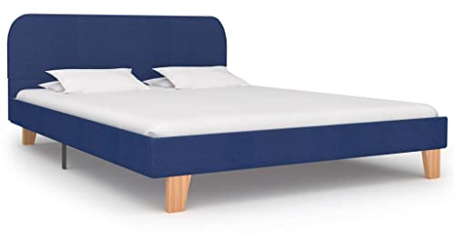 vidaXL Polsterbett Klassisch Stoffbett Ehebett Bett Doppelbett Bettgestell Bettrahmen Lattenrost Schlafzimmerbett Blau Stoff 140x200cm