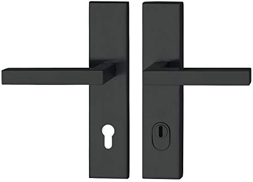 MARCHESI Drückergarnitur Malmö - Türgriffe und Langschild PZ 88 mit Kernziehschutz und Schnellstift RC3, Edelstahl schwarz matt