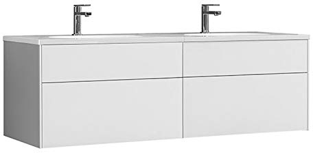 StoneArt Badmöbel Set mit Mineralguss Waschbecken und Unterschrank Waschtisch als Einzel- oder Doppelwaschbecken mit Unterschrank ohne Armaturen Venice VE-1600-I weiß 160cm