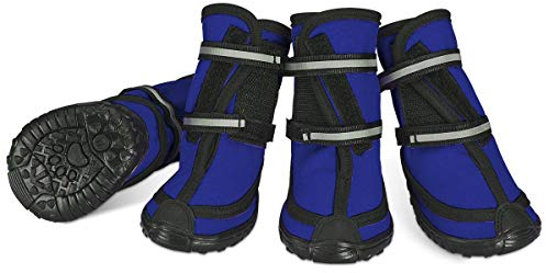 Hundeschuhe pfotenschutz mit Anti-Rutsch Sohle, reflektierendem Riemen, Klettverschluss wasserdicht Schneeschuhe für mittelgroße große Hunde 4 Stück M Blau