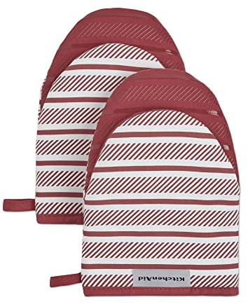 KitchenAid Albany Mini Manopla de horno de algodón con agarre de silicona, 14 x 20 cm, color rojo
