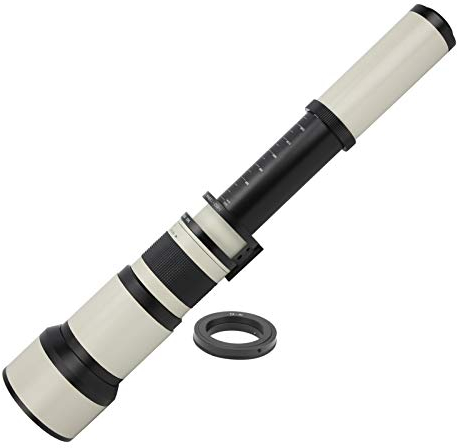 Sxhlseller Teleobjetivo, portátil 650‑1300 mm F8 ‑ F16 Teleobjetivo con Zoom Manual con Anillo Adaptador para cámara Nikon con Montura AI