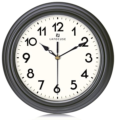 Lafocuse 30cm Vintage Wanduhr Lautlos, Klassische Wanduhr Schwarz, Retro Küchenuhr Ohne Tickgeräusche für Wohnzimmer Schlafzimmer Büro