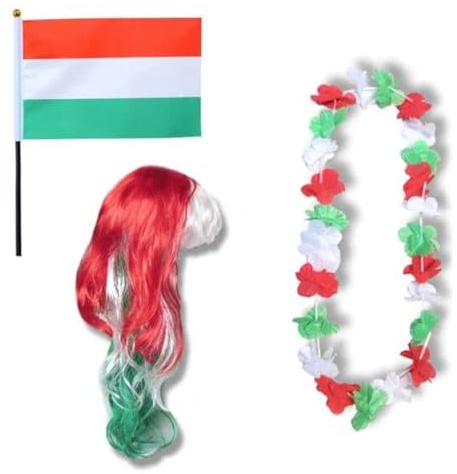 Sonia Originelli Fan-Set Ungarn Fan-Set 4 Langhaar Locken - Ungarische Fanartikel EM WM Fußball Party Karneval