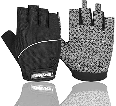 Gel-Fahrradhandschuhe, fingerlos, gepolstert, für Mountainbike, Fahrrad, rutschfest, für Fitnessstudio, MTB, Halbfinger, reflektierend, stoßdämpfend, Wandern, Sport