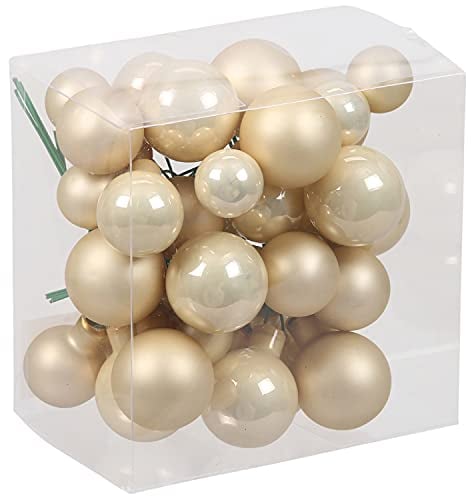 Bündel mit Glaskugeln an Draht (insg. 36 Weihnachtskugeln) - Weihnachtsdeko - Baumkugeln an Draht - Adventsdeko zum Stecken - Spiegelbeeren Farbe Champagner
