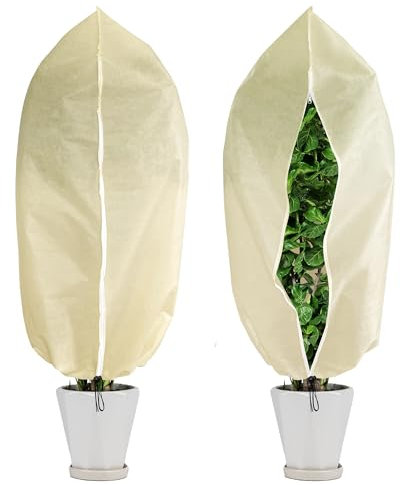 GIONAR 2 PCS Winter Plant Covers Freeze Protection - 160x100CM Garden Fleece Bags Sacks - Rip Resistant Garden Frost Cloth Blanket Fleece Jacket with Zipper Drawstring for Plants
