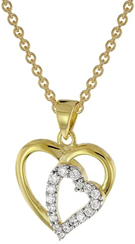 trendor Herz-Anhänger mit Zirkonia Gold 585 mit goldplattierter Kette 51830 | zauberhafter Halsschmuck für Damen, diese Halskette ist eine tolle Geschenkidee,