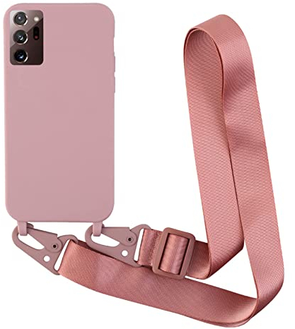 2NDSPRlNG Schutzhülle mit Halskette, kompatibel mit Samsung Galaxy Note 20 Ultra, Umhängeband aus Seil, Anhänger, Schutzhülle aus weichem Silikon, Roségold