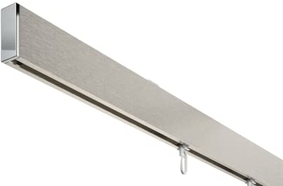 DécoProfi Gardinenstange Innenlauf 1-läufig Set rechteckig Above Silber Eloxiert/Verchromt I Länge: 200cm Aluminium für Deckenmontage I Als Gardinenschiene & Vorhangstange geeignet