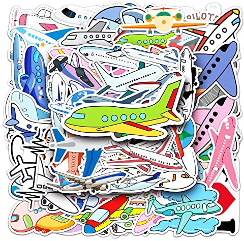50 Pcs Airplane Stickers Laptop Car Scrapbook Phone Skateboard Bike Travel Case Kawaii Paper Plane Stickers Vinyl Waterproof Aesthetic Personalised Stickers for Teens Boys Girls Adults
