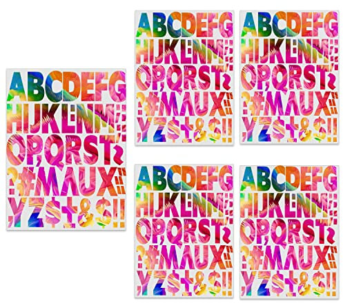 270 pcs 2 Inch Iron On Letters Heat Transfer Letters, Alphabets for Sport Jerseys T Shirts Team Name Clothes Slogan Printing DIY Crafts Decoration (5 Sheets Splash)