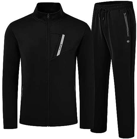 AjezMax Schwarzer Herren Trainingsanzug Übergrößen Jogging Anzug Fitnessanzug Jogginganzug Sportanzug Outdoor Tracksuit Jacke Jogginghose Streetwear 3XL Schwarz