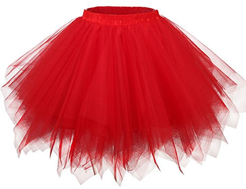 Girstunm Damen Tutu Tüllrock 50er Vintage Tüllrock Petticoat Mehrfarbig Bubble Tanzkleid Rock Unterrock Tütü Kurz Ballett Rot Medium