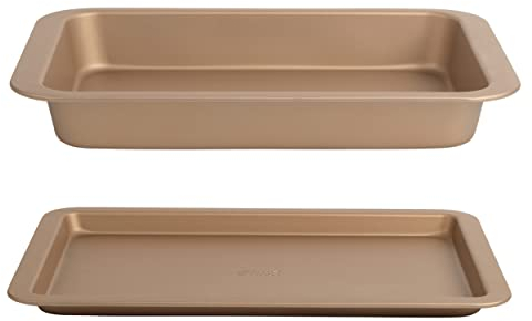 Russell Hobbs COMBO-7844CA Opulence Roaster & Baking Tray Set – Non-Stick 36 cm Roasting Tin and 37 cm Baking Sheet, Durable Carbon Steel Bakeware, Oven Safe up to 220°, Easy to Clean Ovenware