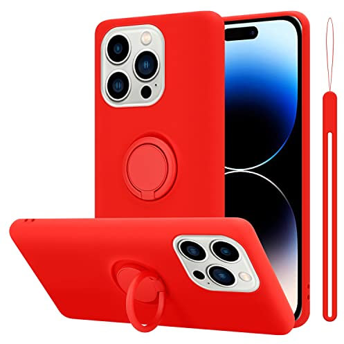 Cadorabo Hülle kompatibel mit Apple iPhone 14 PRO MAX Schutzhülle TPU Silikon Case Liquid Design mit Ring Slim Kratzfest Liquidsilikon Microfaser Case Hülle für iPhone 14 PRO MAX in Rot