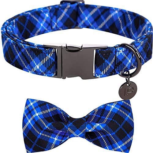 UP URARA PUP Weihnachts-Hundehalsband mit Fliege, Baumwoll-Hundehalsband für mittelgroße Mädchen und Jungen, Winterurlaub, Hundehalsband mit robuster Metallschnalle, niedliches kariertes