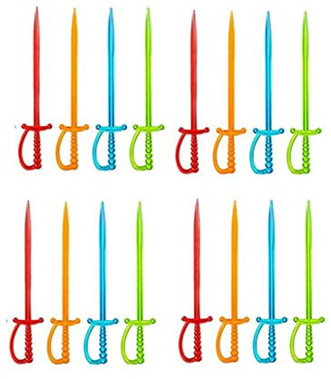 Palillos de dientes de espada de plástico de 3.35 pulgadas para aperitivos, fiestas de postres, palillos de comida desechables coloridos, tenedores de frutas, palitos de cóctel, multicolor (paquete de