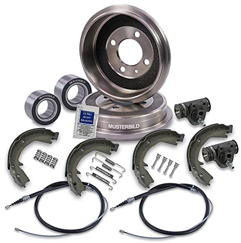 ATEC Germany Bremsensatz Hinterachse inkl. 2x Bremstrommel 4x Bremsbacken mit Montagesatz 2x Radbremszylinder 2x Radlager 1x Handbremsseil & rechts Kompatibel mit OPEL CORSA B (S93), TIGRA (S93)